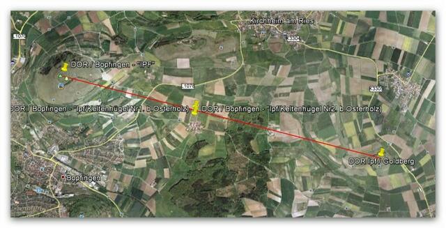 Luftbildaufnahme (Google Earth) des Ipf und umgebung bis zum Goldberg