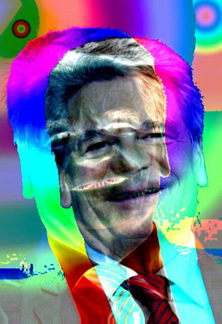 Nodisage-Doppelporträt: Hat das Grußwort zur Eröffnung der "documenta 13" gesprochen: am 9. Juni 2012 - Bundespräsident Joachim GAUCK wird die dOCUMENTA (13) eröffnen. Fissionage - nodisage - sfumatage