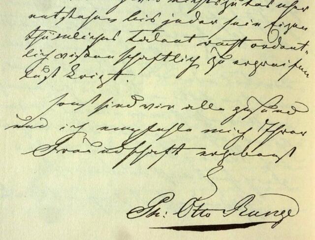 BRIEF-Ende: POR BRIEF an GOETHE - Ende: "... wird gewiss nichts Gutes entstehen, bis jeder sein eigentümliches Talent recht ordentlich wissenschaftlich zu ergreifen Luft kriegt. Sonst sind wir alle gesund ... Ph. Otto Runge