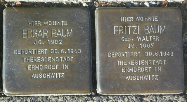 Fritzi und Edgar Baum, Wißmannstraße 13, deportiert ein Jahr später am 30.6.1943
