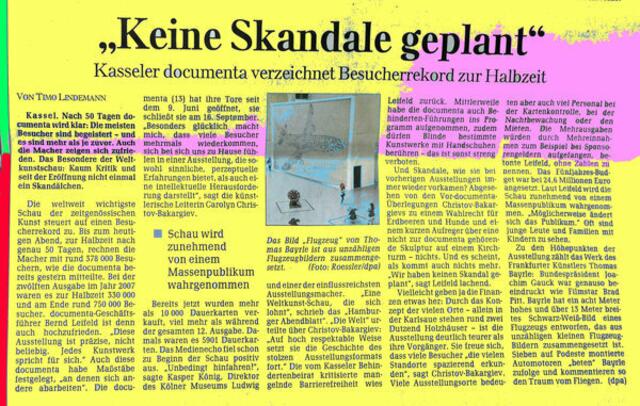 EINseitige dpa-Kassel-Berichterstattung zur documenta 13; so war es schon bei d9-d12. Viele lesen das. WERBUNG für KASSEL ... Journalisten sind dort KEINE Fachleute in Sachen KUNST. LEIDER ... (Bild HA, Zeitungsgruppe Lahn-Dill)