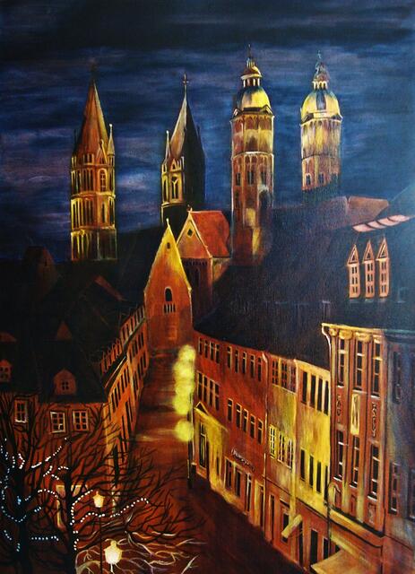 Doris Seifert - fertiger Steinweg und Dom bei Nacht