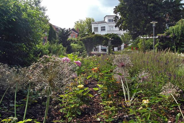 Der Rosengarten, neu gestaltet 2003, liegt in unmittelbarer Nähe des Stadtzentrums.