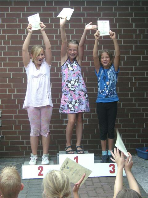 Das Dreamteam der 10 und mehr Jährigen: Goldmädchen mit einem hervorragenden Ergebnis wurde Johanna Tetzlaff, Silber erhielt Tabea Kirchner und auch die Bronzemedaille wurde freudig entgegengenommen von Monja Ben-Mehrez.