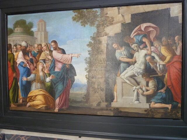 Das Gemälde,Lazarus wird von Jesus vom Tode erweckt.