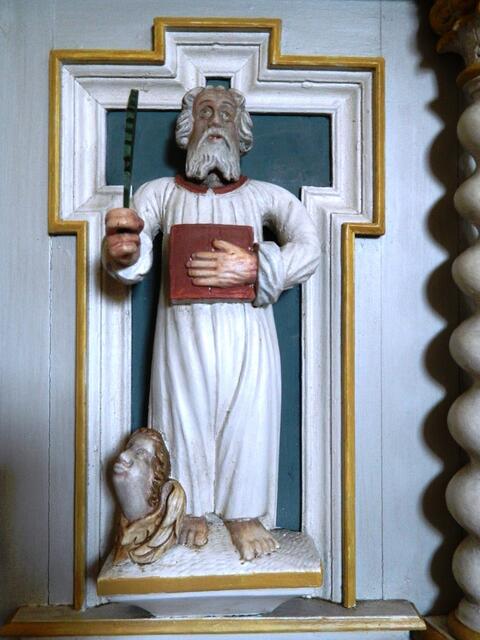 Jedem der Evangelisten ist auch ein Symbol zugeordnet worden. 
Der Mensch steht für Matthäus.