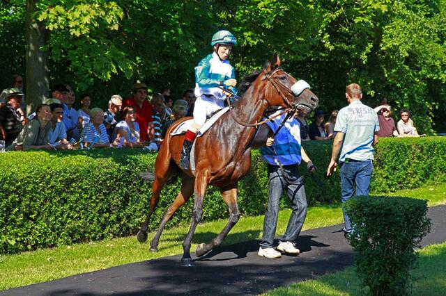 Reiter & Pferd im Führring; sie stellen sich dem Publikum vor und danach ran an die Wettschalter