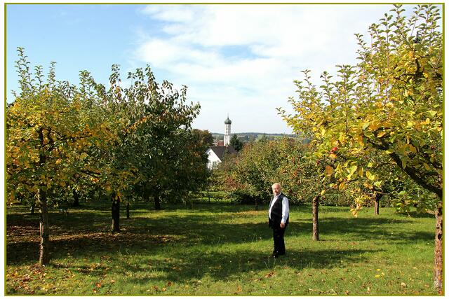 Erwin Müller sen. in seiner "Streuobstwiese", die mitten in Buttenwiesen liegt.