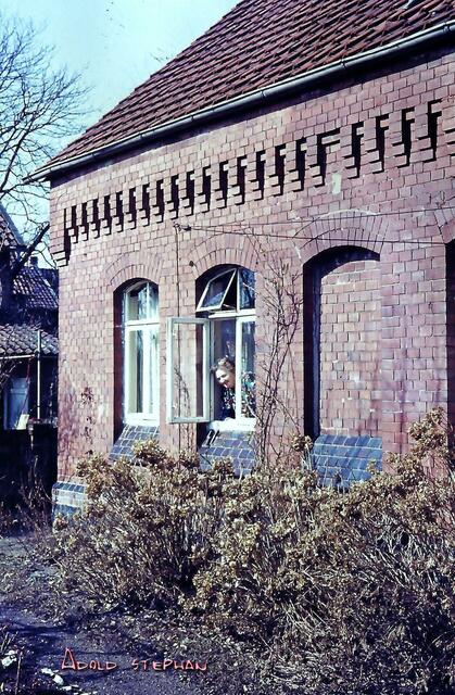 Mama blickt aus Fenster ihres "HOTEL" , Vöhrum Triftstraße