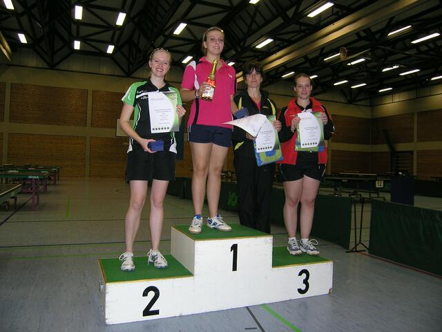 Damen-C-Klasse-Einzel (v.l.) Katharina Beck (2.; PSV), Karin Wiedholz (1.; SV Biberbach), Ingrid Raithel (3.; SV Biberbach) und Tina Knöpfle (3.; PSV)