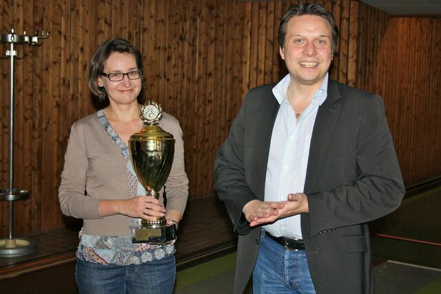JU Kreisvorsitzender Manuel Hailfinger mit seiner Stellvertreterin Katharina Geist mit dem Wanderpokal