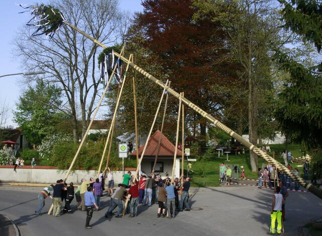 Das Aufstellen des Maibaums geschieht unter der Federführung der Feuerwehr Gottmannshofen