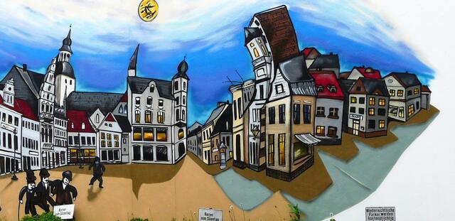 Der Alte Markt in Recklinghausen. Grafitti an einer Hauswand