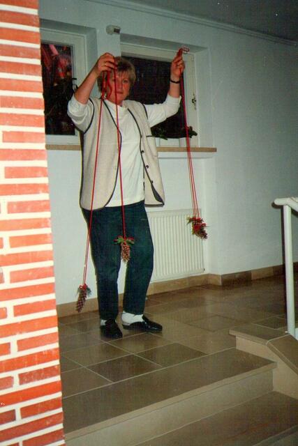 Dann kamen die Zapfen dran, pärchenweise an langen Kordeln. . . . .