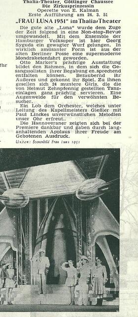 Operette "Frau Luna", Aufführung 1951.