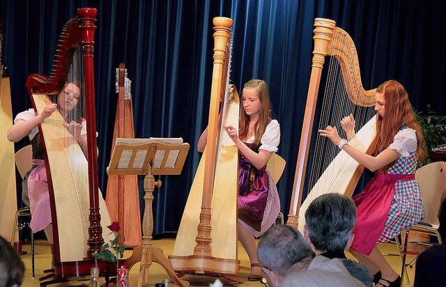 Das Harfenensemble mit Anna Mundi, Anna-Sophie Rapp und Jule Panitz (v.r.) setzten eine Glanzpunkt in dem gelungenen Konzert der Musikschule Wertingen.