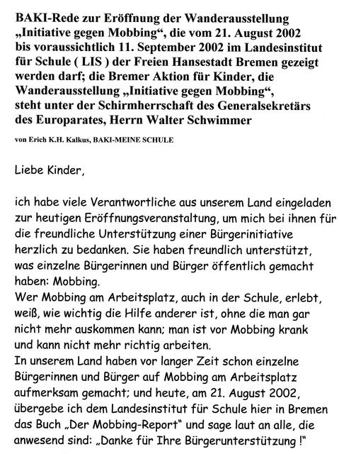 BAKI-Information zur Ausstellung "Initiative gegen Mobbing" im Landesinstitut für Schule in Bremen (2)