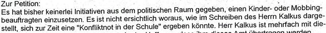 Auszug aus dem Schreiben des Bremer Senators für Bildung und Wissenschaft vom 26. November 1999 an die Bremische Bürgerschaft zur Petition -L15/23-