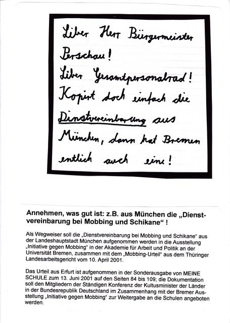 Informationen zur BAKI-Ausstellung "Initiative gegen Mobbing" vom 13. bis 28. Juni 2001 in der Akademie für Arbeit und Politik an der Universität Bremen (3)