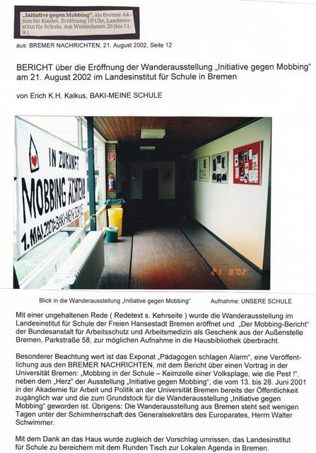 BAKI-Information zur Ausstellung "Initiative gegen Mobbing" im Landesinstitut für Schule in Bremen (1)