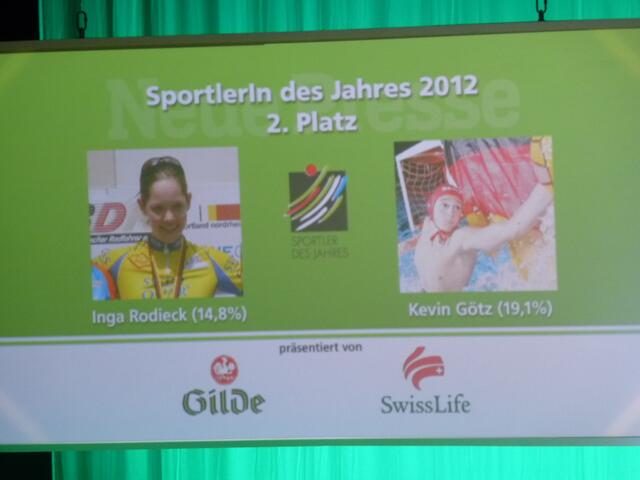Auf den 2. Platz der NP-Sportlerwahl kamen die Radfahrerin Inga Rodiek (Deutsche Meisterin der U 17) und Wasserball-Nationaltorhüter Kevin Götz.