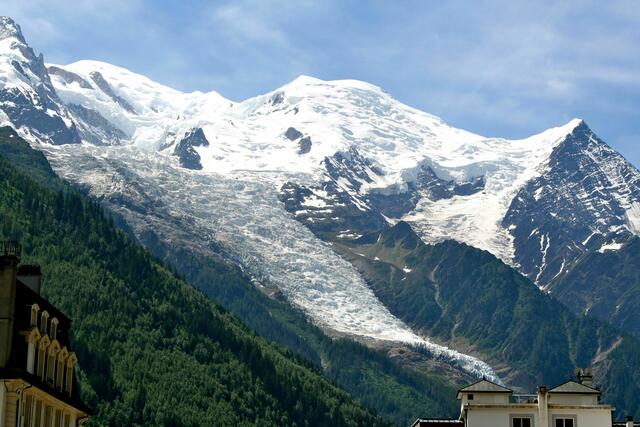 Blick auf den Mont Blanc bei Chamonix, dort fanden 1924 die 1.olympischen Winterspiele statt