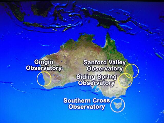 . . . Landkarte von Australien, mit Angabe, Lage des Observatoriums Gingin, li.  . . .