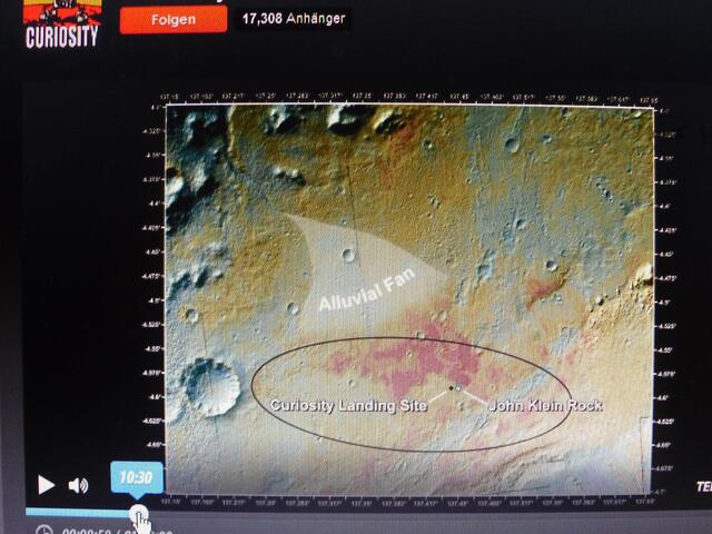 . . . die genaue Landestelle von "Curiosity" auf dem Mars . . .