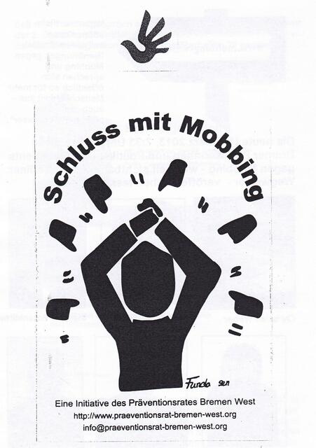 BAKI-Faltblatt (Seite 4) zur Veranstaltung der SPARKASSE BREMEN am 14. März 2013 zum Ideenwettbewerb "Bremen macht Helden 2013" mit dem Aufkleber "Schluss mit Mobbing" des Präventionsrates Bremen-West - unter dem Menschenrechtslogo | Foto: Präventionsrat Bremen-West