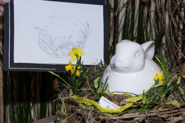 20. Jugendwettkampf 2013 der Floristen-Auszubildenden im Bezirk Schwaben-Mitte. Eine Skizze des Werkstücks musste angefertigt werden