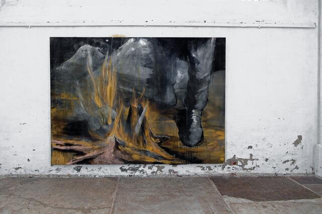 Kunstausstellung in St. Petri, "Diktat des Metronoms", 2012, 2,20 m mal 3 m, Acryl auf Leinwand, Courtesy Galerie Michael Schulz, Berlin, und Galerie Elisabeth und Klaus Thomann Innsbruck/Wien