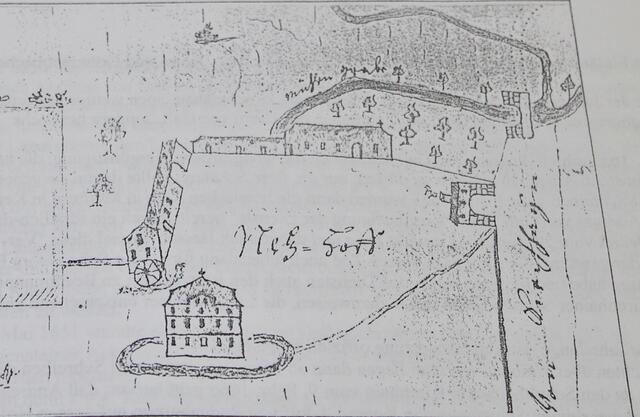 Bildskizze über den "Netz-Hoff" aus dem Jahre 1728. (Quelle: "Amöneburger Blätter", Heft 2, 1997 von Herrn Dr. Schneider)