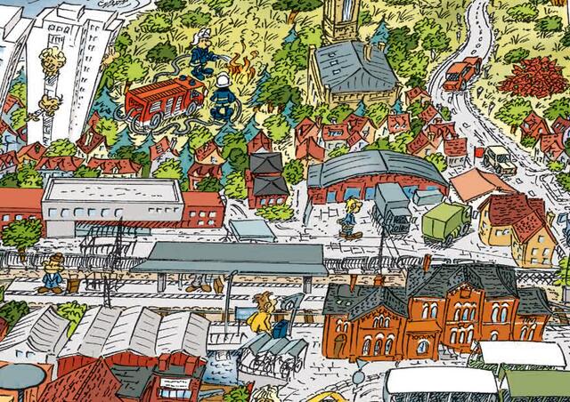 Ausschnitt aus einem Puzzle-Motiv von Bernd Natke. Welche Züge halten hier?