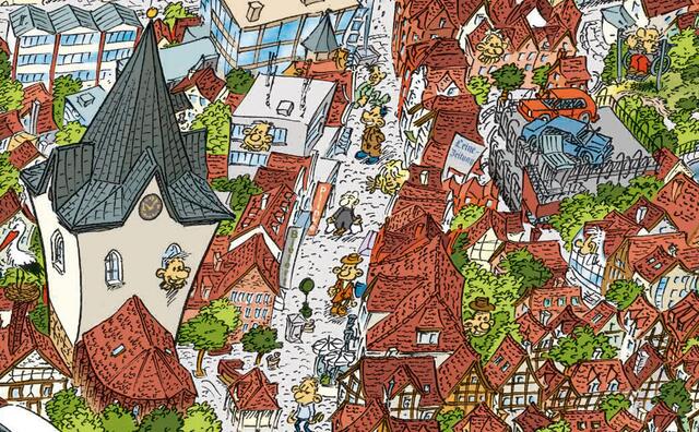 Ausschnitt aus einem Puzzle-Motiv von Bernd Natke. Wo schlendern diese Leute entlang?