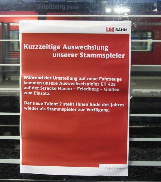 Hinweis auf Fahrzeugtausch in Friedberg