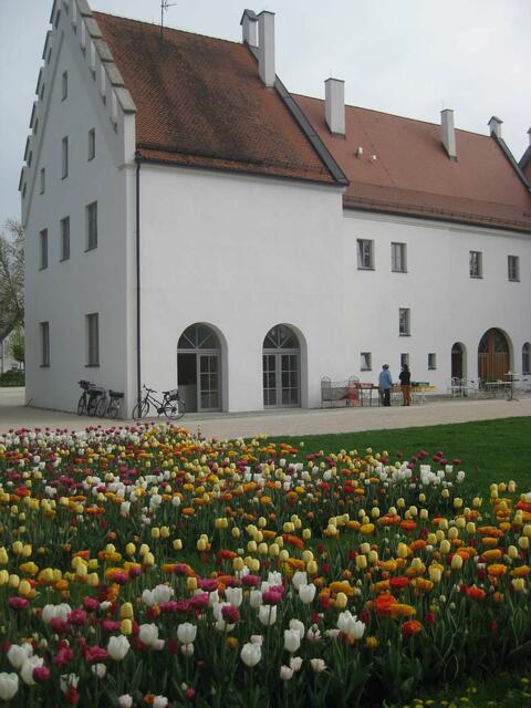 Das renovierte Schloss mit Schlossgarten und Tulpenmeer ....