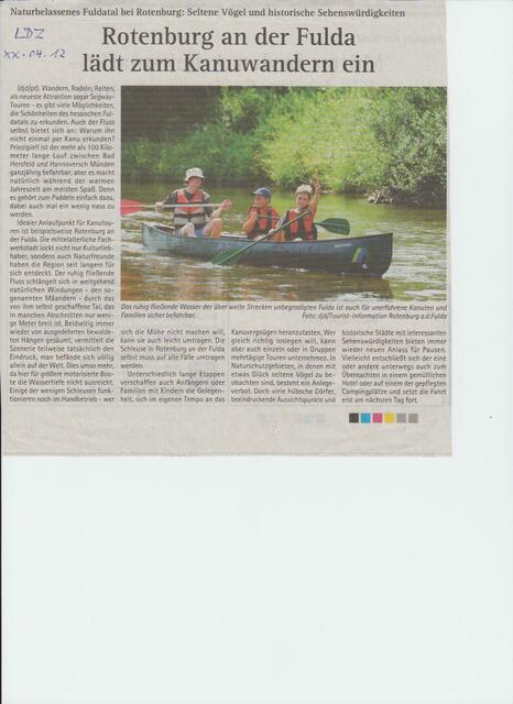 Kanu-Tourist-Urlaubswerbung von Rotenburg/Fulda in anderen Bundesländern, wie bei uns in der LDZ 2012. | Foto: LDZ 2012