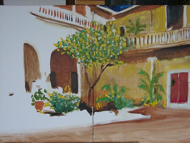 "Innenhof auf Ibiza" Akryl/Leinwand, 70x100 cm