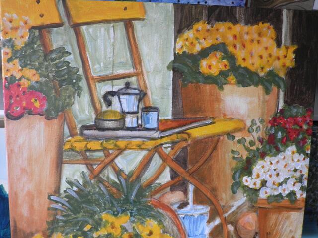 "Auf der Terrasse", Akryl/Leinwand, 60x70 cm