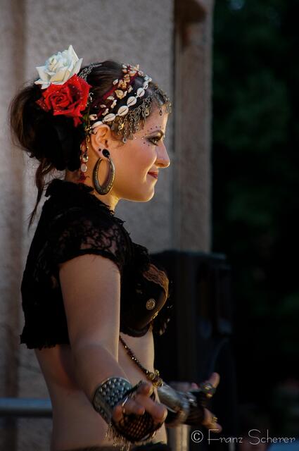 Tanzkunst mit Ereshkigal beim Grenzenlos Festival 2013. Mit ihrem Ensemble wird Ida Mahin wieder die Zuschauer begeistern. Das Bild zeigt die Tänzerin Samira Saabet