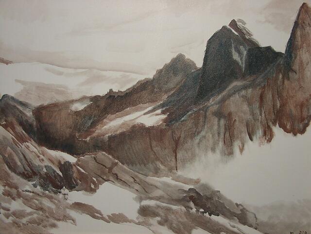 "Dolomitengipfel" Aquarell, 60x80 cm