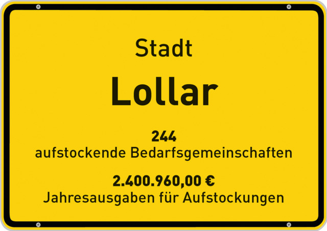 Stadt Lollar: 244 aufstockende Bedarfsgemeinschaften, 2.400.960,00 € Jahresausgaben für Aufstockungen, die der Landkreis Gießen zu tragen hat. | Foto: Andreas Kowarschik
