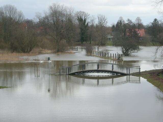 Na, wo führt diese Brücke denn hin? Das Wasser nähert sich von allen Seiten. Annette Thü. aus Neustadt am Rübenberge hatte hier zum passenden Moment die Kamera dabei. | Foto: Annette Thü.