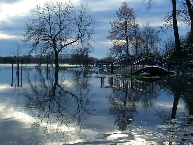 Vom Land ins Wasser führt diese Brücke. Wahrlich träumerische Spiegelungen von Horst-Die Linse aus Neustadt am Rübenberge. | Foto: Horst-Die Linse