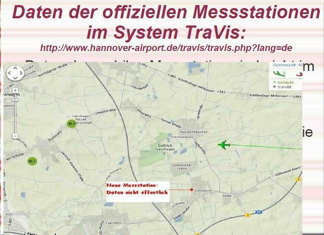 links im Bild grün die aktiven offiziellen Meßstellen KB + FB, Daten sind hier einzusehen: http://www.hannover-airport.de/travis/travis.php?lang=de