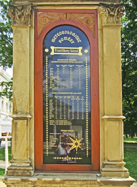 14.07.2013 
Františkovy Lázně - Franzensbad - Tschechische Republik.                                                                Wettersäule, Franzensbad.
Die Wettersäule (meteorologische Säule) 
seit 1882 in Franzensbad.