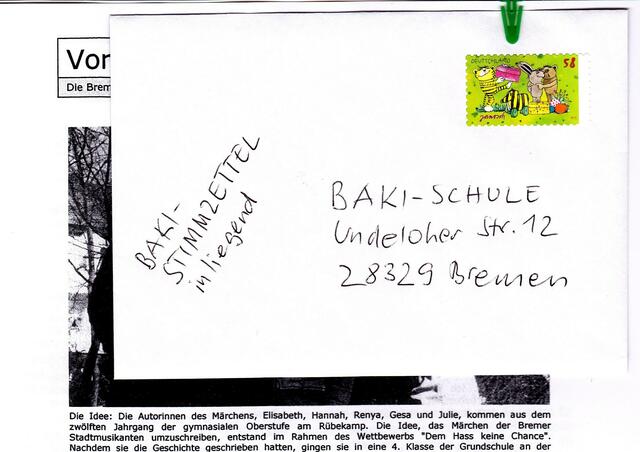 Anlage zum BAKI-Brief an Frau Bundeskanzlerin Dr. Angela Merkel am 15. August 2013 in Bremen