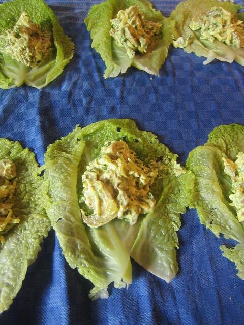 Pilzmasse aufteilen, jeweils die Seiten des Kohlblattes einschlagen, aufrollen ...