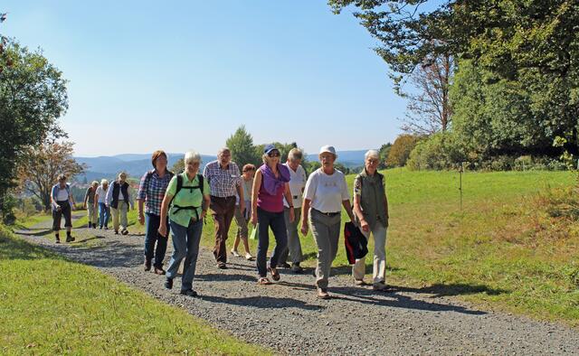 Die Gruppe beim Wandern auf dem Höhenweg in Sankt Andreasberg.