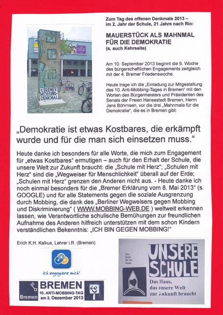 MAUERSTÜCK ALS MAHNMAL FÜR DIE DEMOKRATIE - BAKI-Information zum Tag des offenen Denkmals 2013